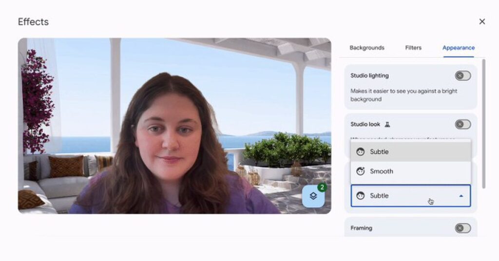 Google Meet’s face touch-up filters come to desktop